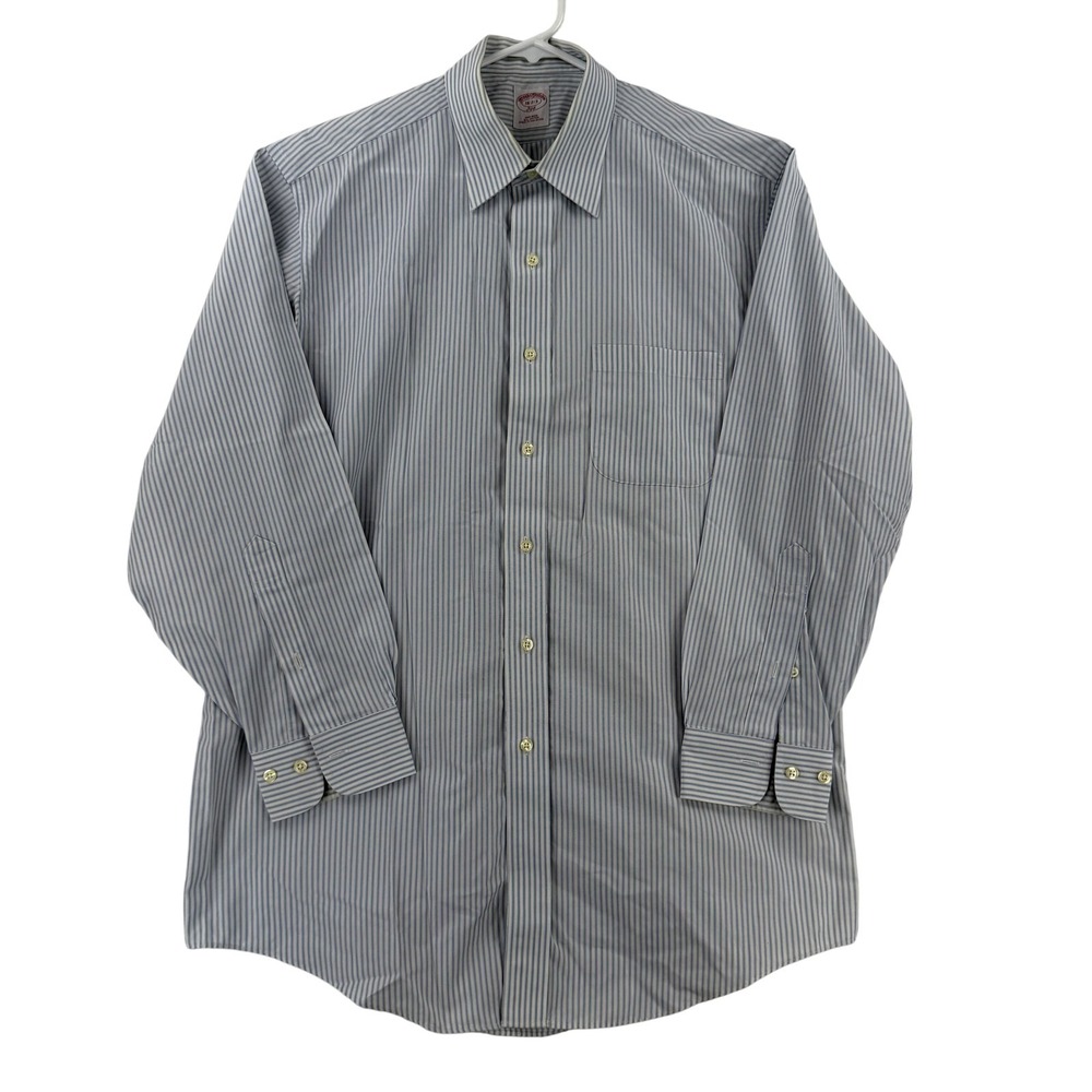 Brooks Brothers 346 Shirt Mens 16.5 34/35 Blue Stripe Non Iron Classic Fit Dress